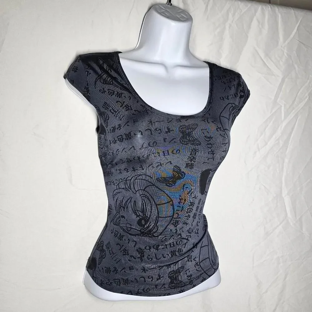 Vintage y2k 90s anime Japan aop baby tee - Picture 4 of 5